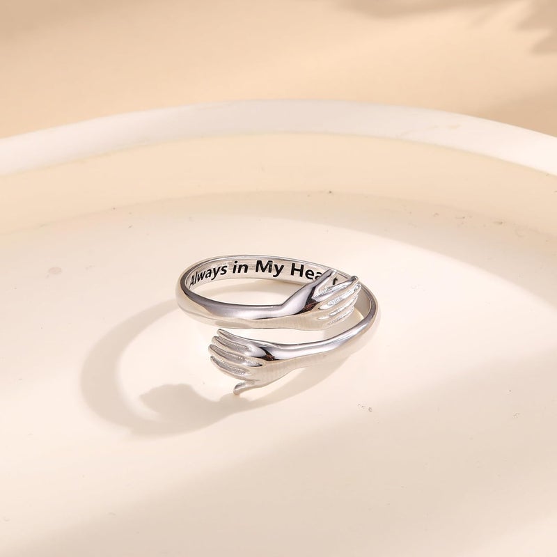 Yadoca 925 Sterling Silver Hug Ring for Women Men Adjustable Hugging Hands Open Love Promise Friendship Wedding Ring - Image 3